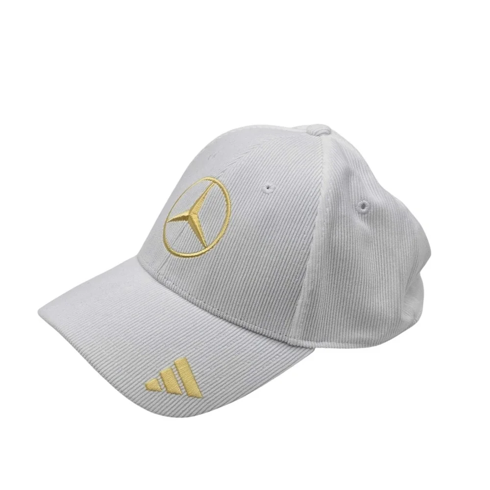 adidas Mercedes AMG Petronas F1 Corduroy Strapback Hat Cap White Gold NWT JY5608